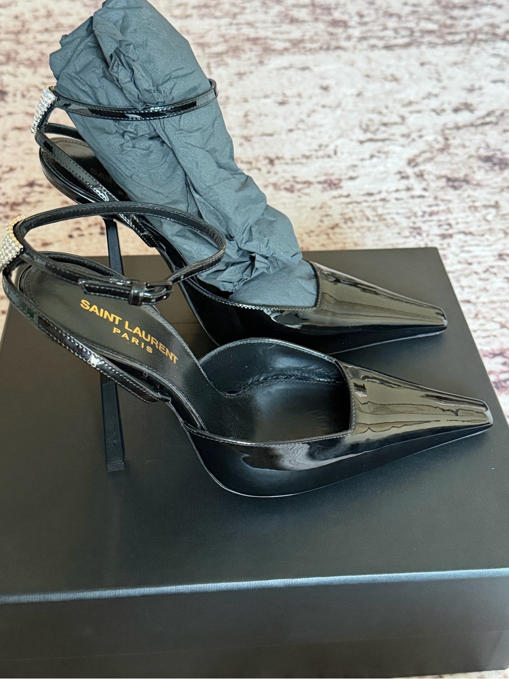 Saint Laurent Anouk 115 Pump - Nero Satin with Nikel Accents